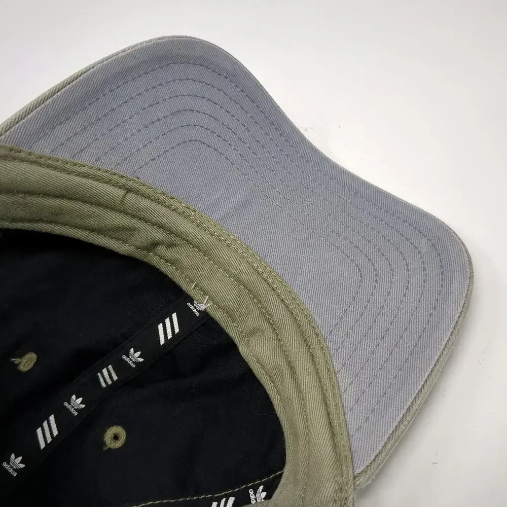 Adidas Baseball Cap Green One Size Cotton Trefoil Logo Strapback Curved Brim Hat